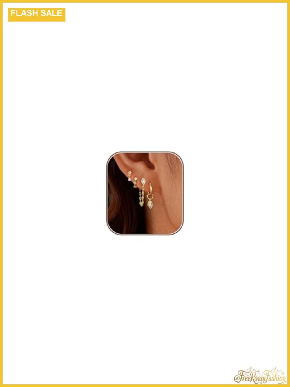 14K Gold Plated Chain Earrings Set - Hypoallergenic Huggie Drop Hoop Earrings